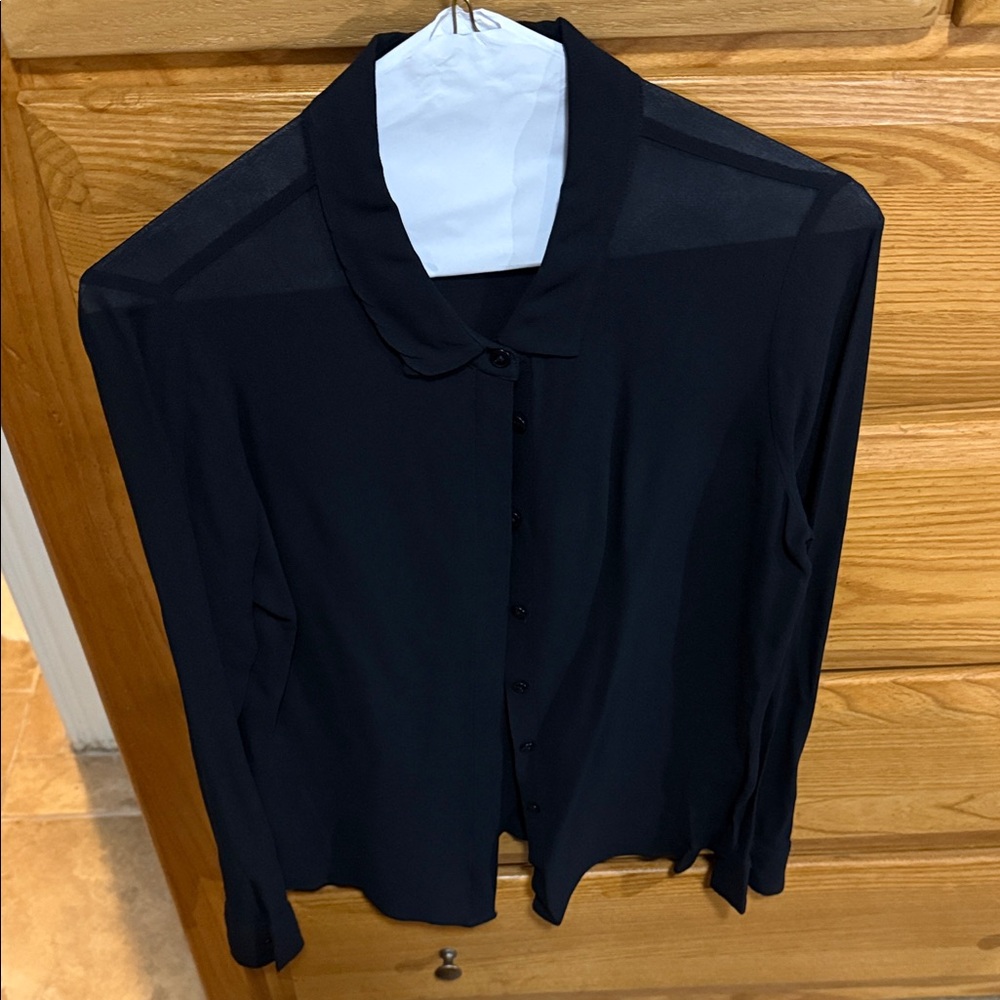 Reformation Black Sheer Button-Down Shirt